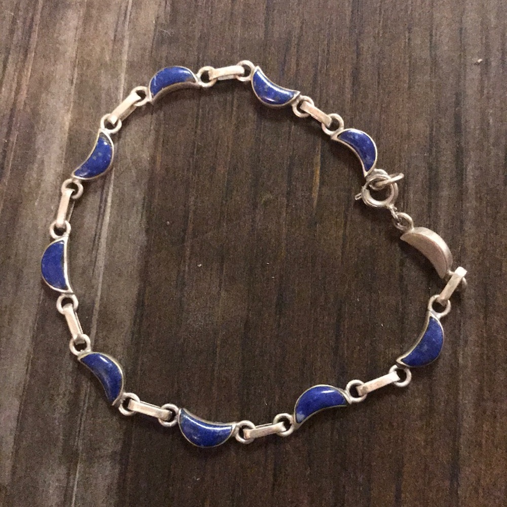 Stunning lapis moon and sterling moon bracelet